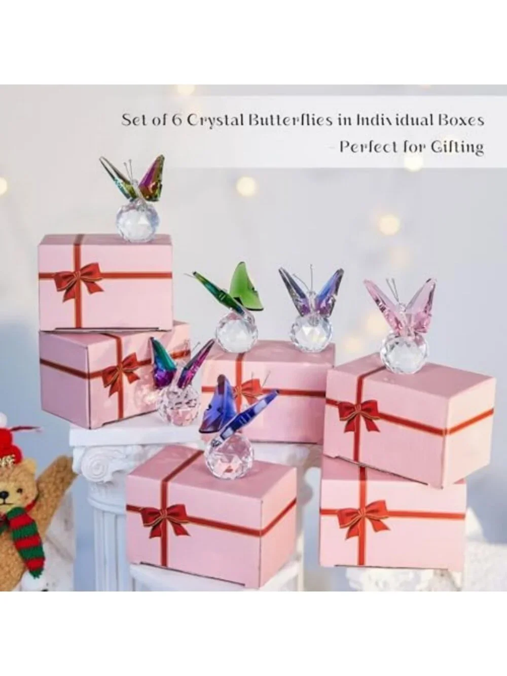 Handcrafted 6-Piece Crystal Butterfly Figurine Set | Glass Animal Decor